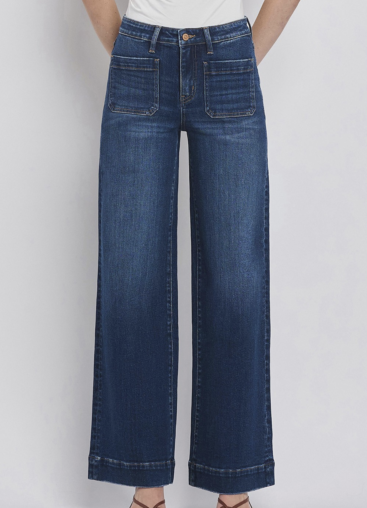 Flying Monkey "Patch Me In" High Rise Patch Pocket Wide Leg Jeans
