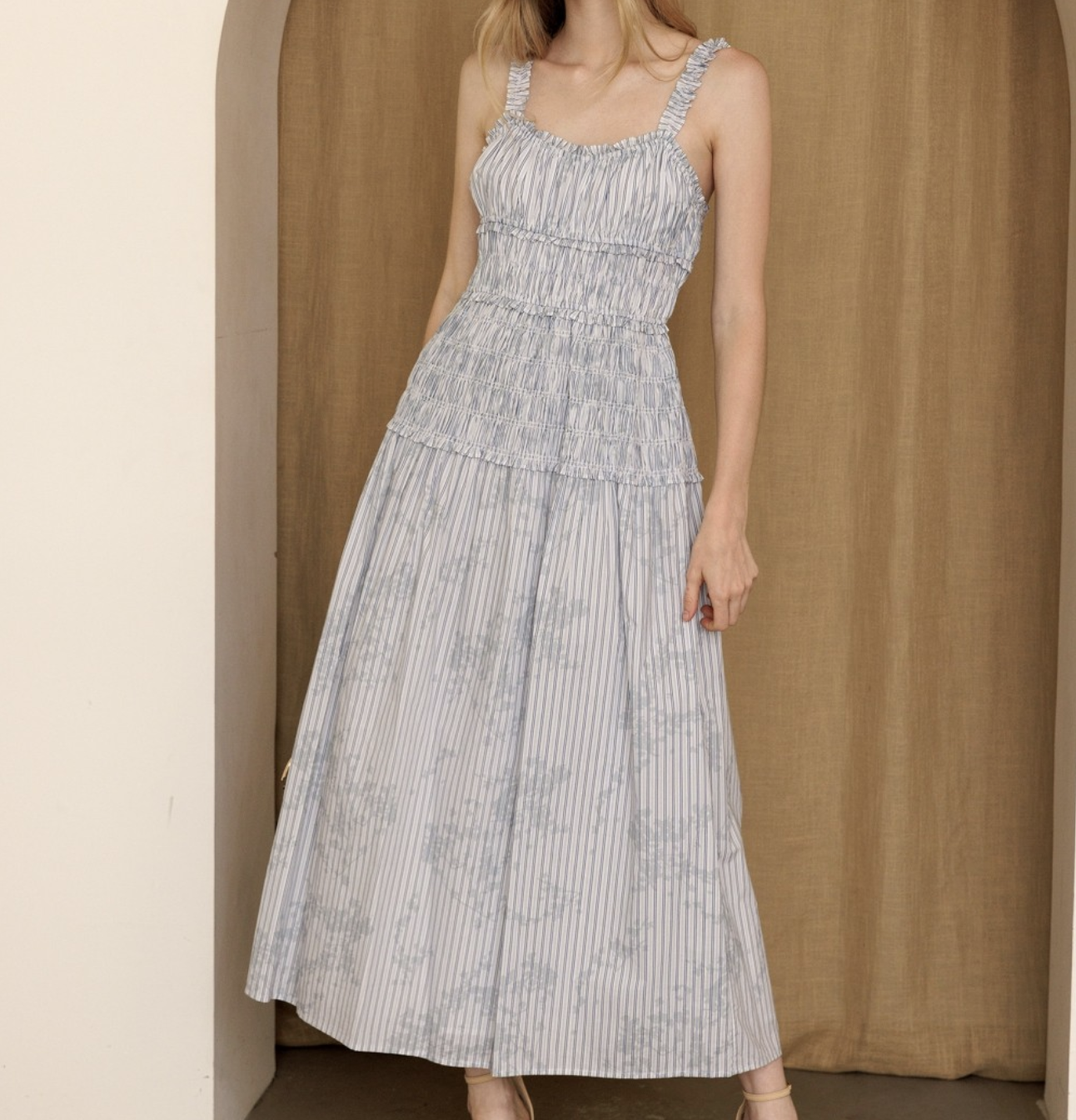 Storia "Smocking Bird" Midi Dress