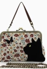 Comeco Floral Black Cat Kisslock Frame Bag