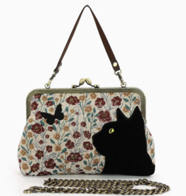 Comeco Floral Black Cat Kisslock Frame Bag