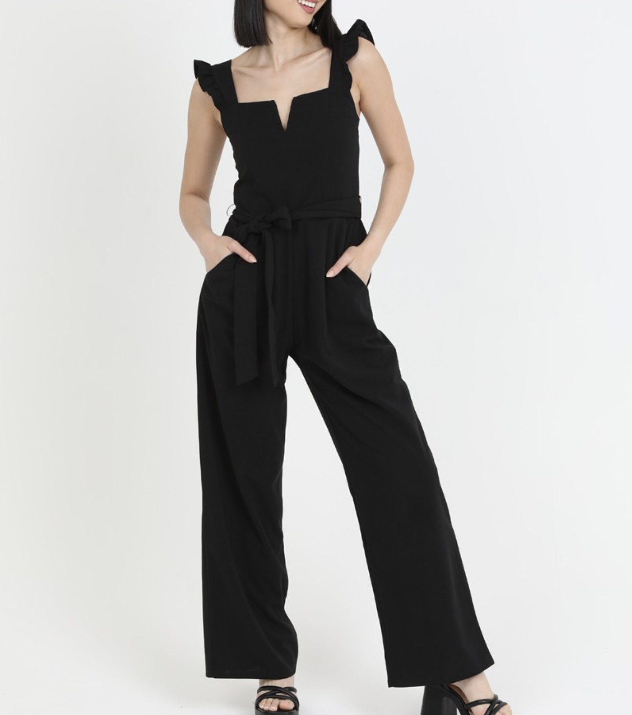 Angie JP5158 - Angie - Notch Neck Ruffle Strap Jumpsuit