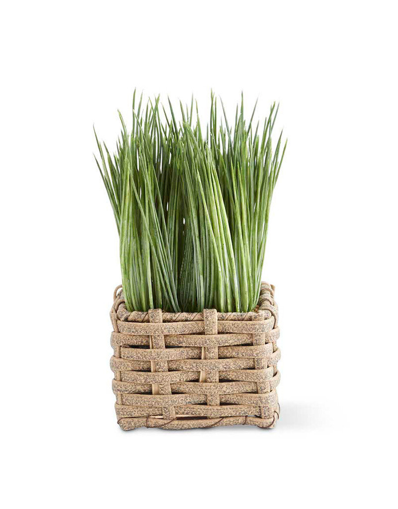 Faux Grass In Square Basket Coastal Decor Artificial Flowers
