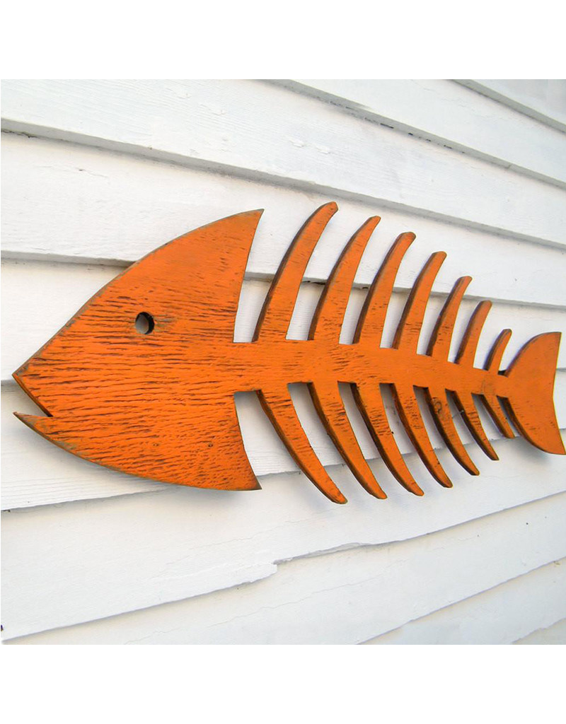 Wooden Fish Skeleton Coastal Decor Wall Art Squan Trading Company