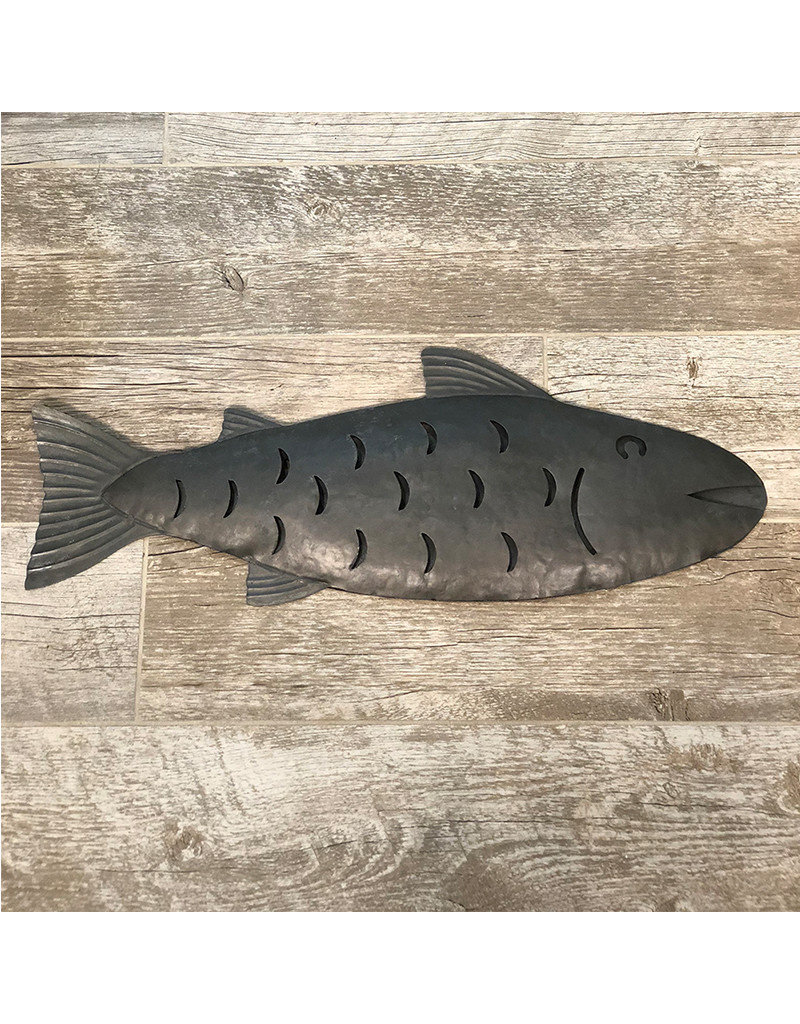 Galvanized Metal Fish Large Coastal Decor Outdoor Squan Trading Company