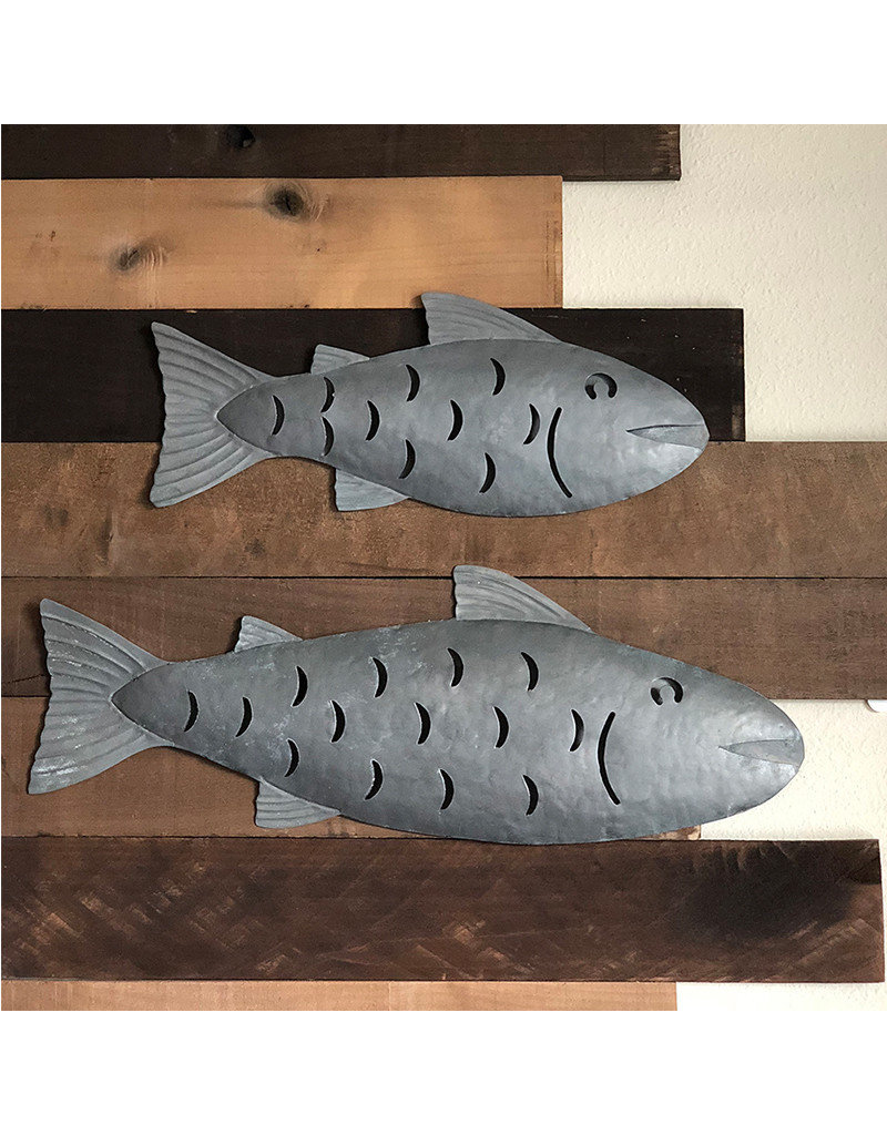 Galvanized Metal Fish Large Coastal Decor Outdoor Squan Trading Company