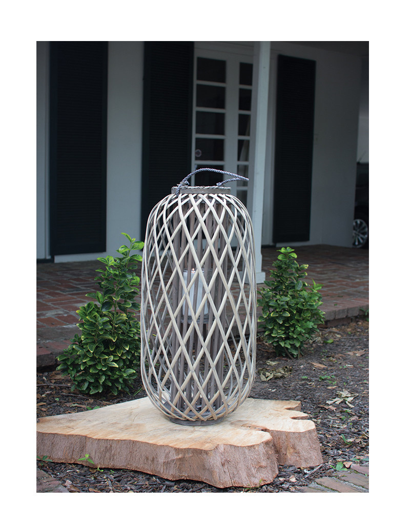 Tall Grey Willow Lantern with Glass Island Decor Outdoor Squan