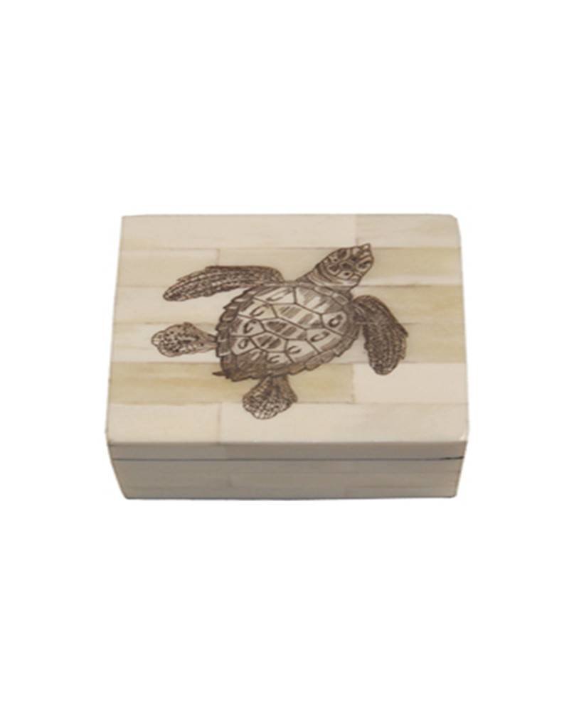 Sea Turtle Scrimshaw Bone Box Nautical Decor Home Accessories