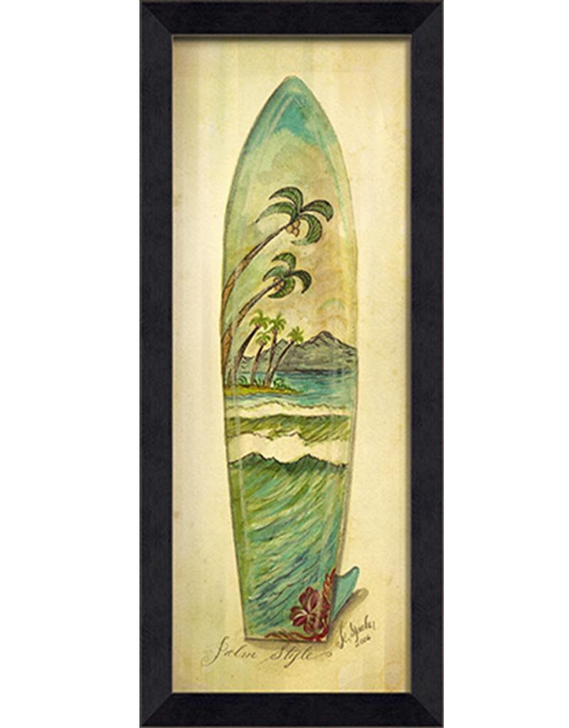 Palm Style Surfboard Framed Print Island Decor Wall Art Squan Trading Company