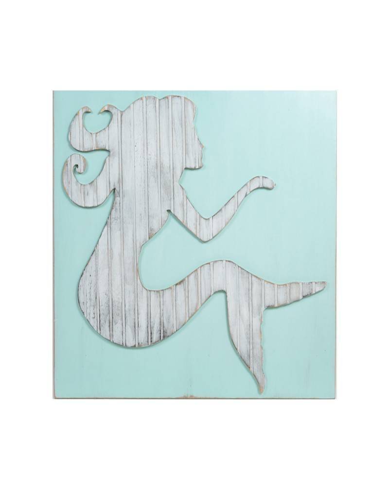 Distressed Wood Mermaid Coastal Decor Wall Art Squan Trading