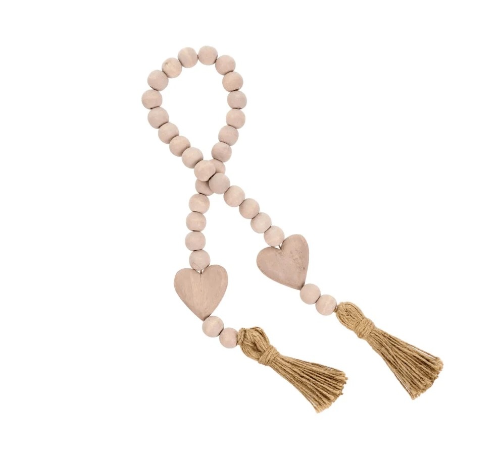 Wooden Heart Beads, Pink-1