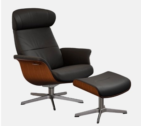 Timeout Chair + Ottoman - Black Leather-1