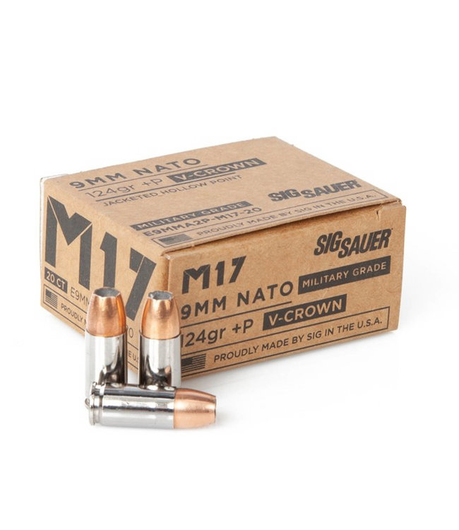 SIG SAUER  V-CROWN M17 MILITARY GRADE  9MM 124GR+P  JHP 20RDS/BOX