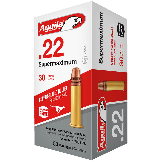 AGUILA  SUPERMAXIMUM HYPER VELOCITY 22LR 30 GR COPPER-PLATED SOLID POINT