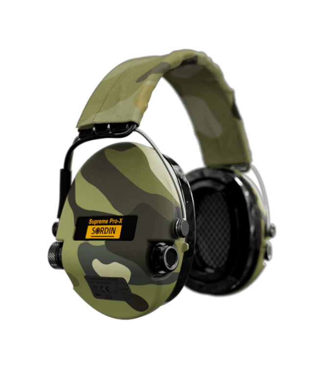 SORDIN Supreme Pro-X LED - Camo Cups, Camo Headband with Gel Earseals