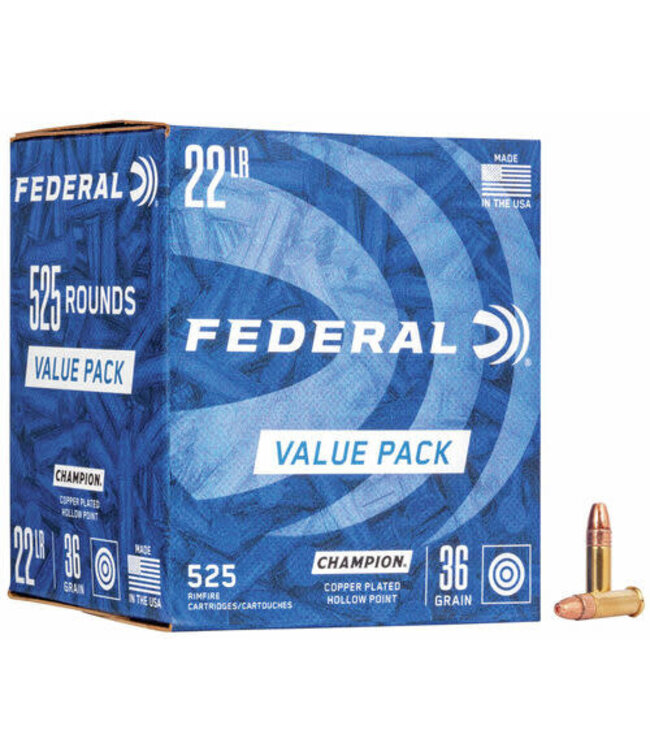 FEDERAL .22LR CHAMPION 36GR COPPER PLATED HP  525RS/BOX
