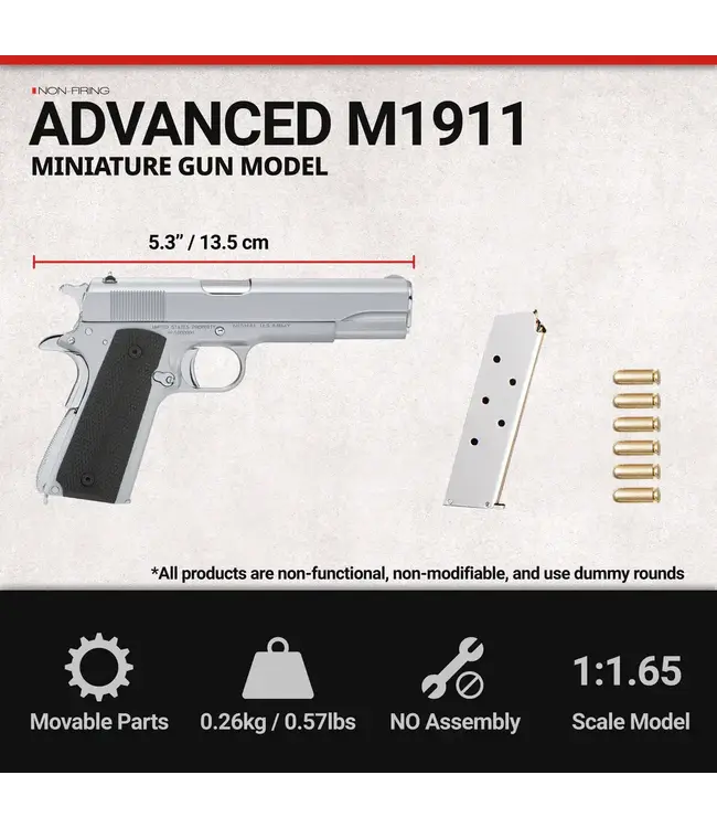 MAXIMUM ARMORY M1911 - Silver - 1:1.65 Miniature