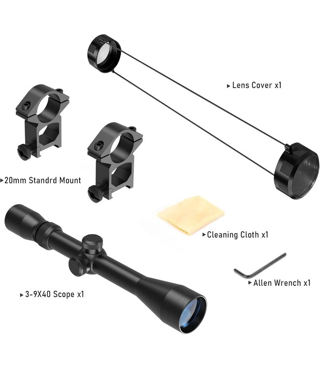 Rifle Scope  3-9×40 with Rangefinder Reticle with 20mm Picatinny Mounts,Waterproof and Fog-Proof for Hunting