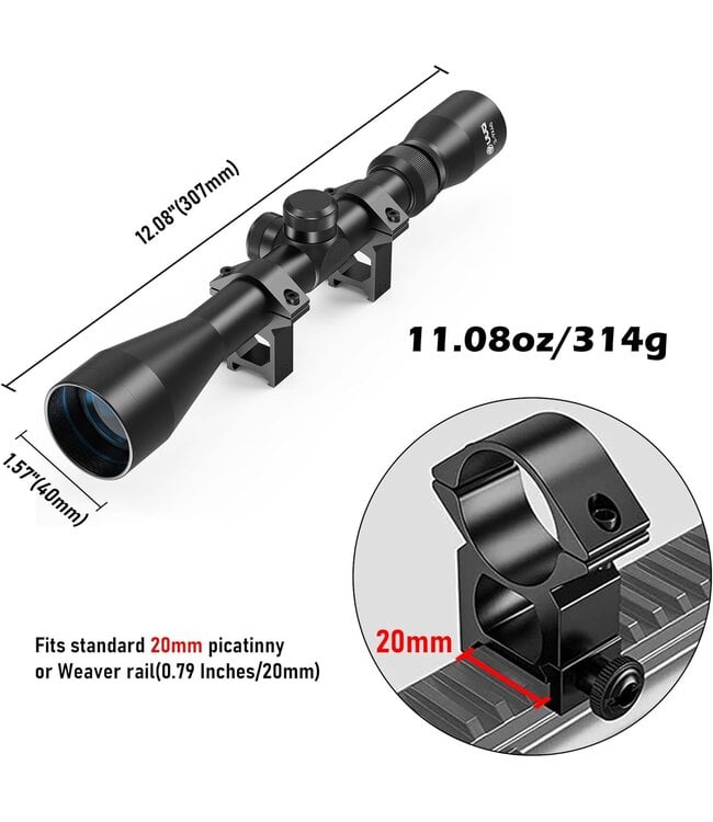 Rifle Scope  3-9×40 with Rangefinder Reticle with 20mm Picatinny Mounts,Waterproof and Fog-Proof for Hunting
