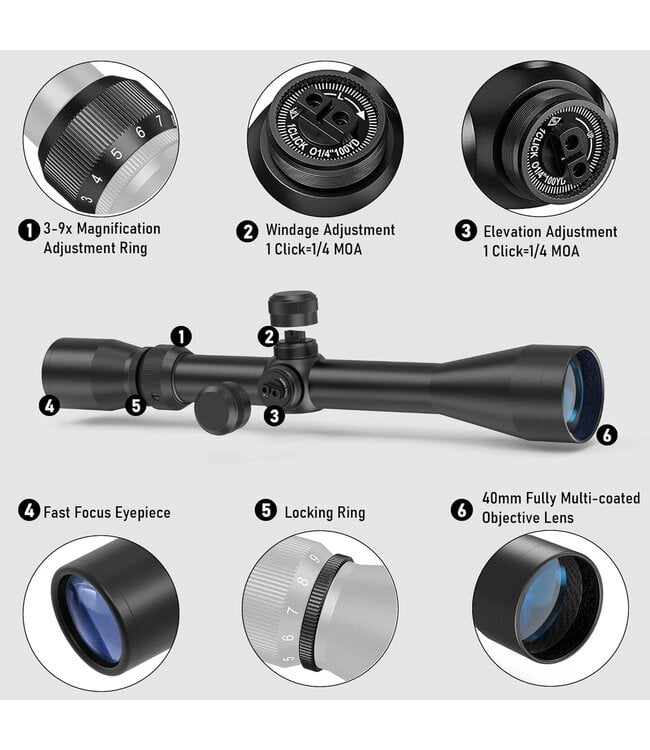 Rifle Scope  3-9×40 with Rangefinder Reticle with 20mm Picatinny Mounts,Waterproof and Fog-Proof for Hunting