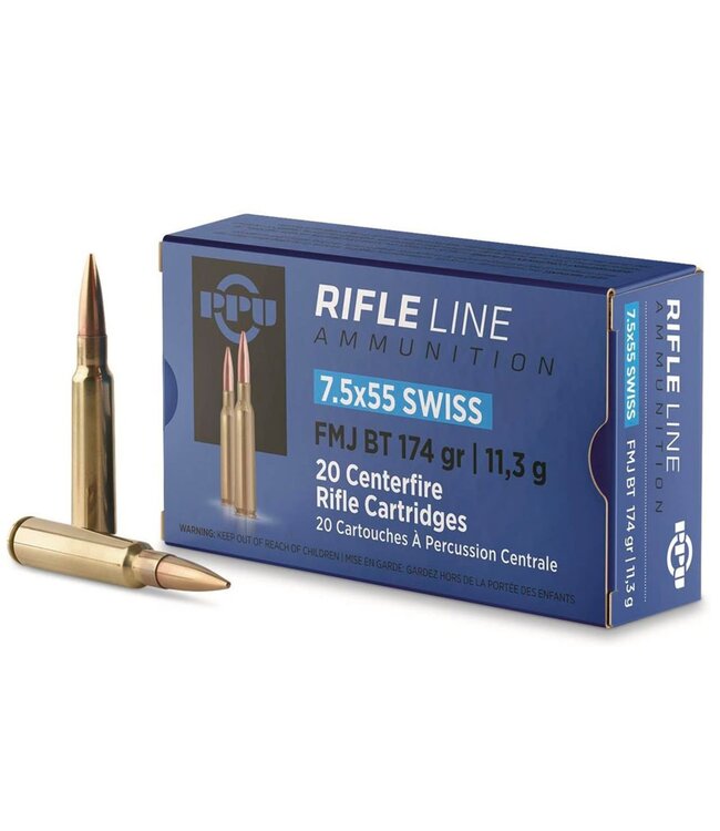 PRVI PPU 7.5x55 SWISS  FMJ BT  174GR 20RS/BOX
