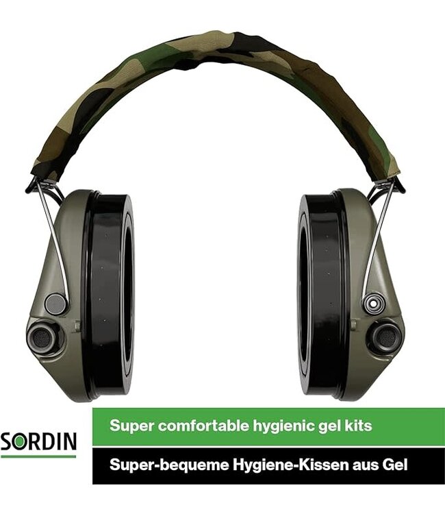 Sordin Supreme Pro-X LED Electronic Hearing Protection - Green Cup, Camo Headband w/GEL Rings