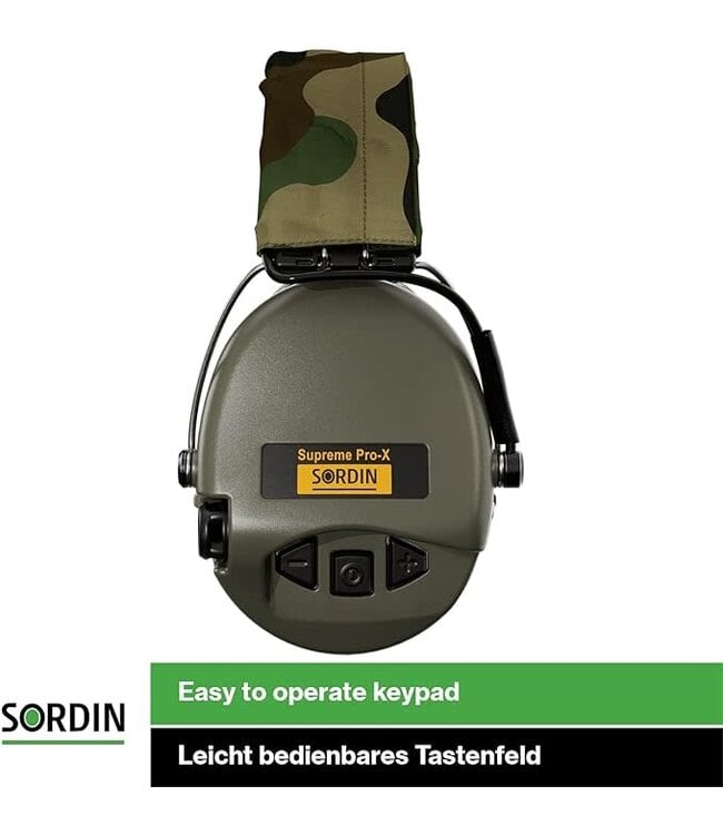 Sordin Supreme Pro-X LED Electronic Hearing Protection - Green Cup, Camo Headband w/GEL Rings