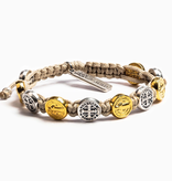 Benedictine Blessing Bracelet - Gold/Silver Medals & Tan