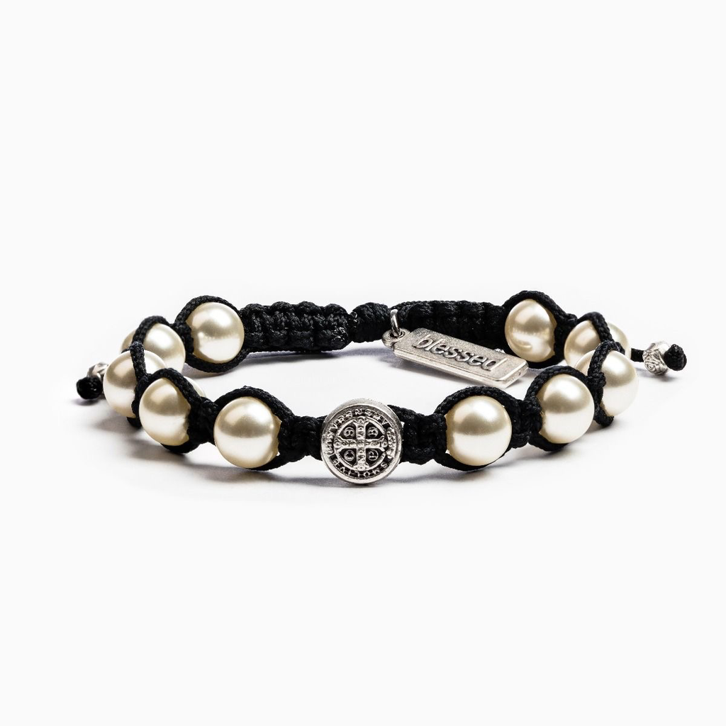 Divine Blessing Bracelet - Black, Silver & Ivory Pearl