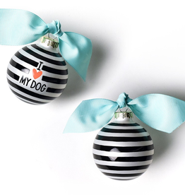 Coton Colors: I Love My Dog Stripe Glass Ornament Black