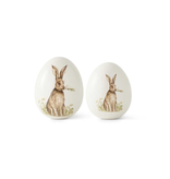 6.5 Inch White Ceramic Tabletop Eggs with Vintage Bunny