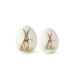 4.5 Inch White Ceramic Tabletop Eggs with Vintage Bunny