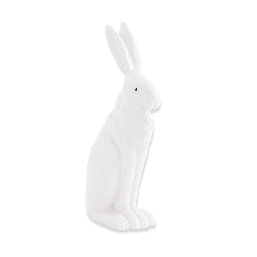 8.5 inch White Porcelain Rabbit Sitting w/ Ears Up