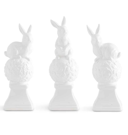 Assorted White Ceramic Finials with Bunnies on Top
