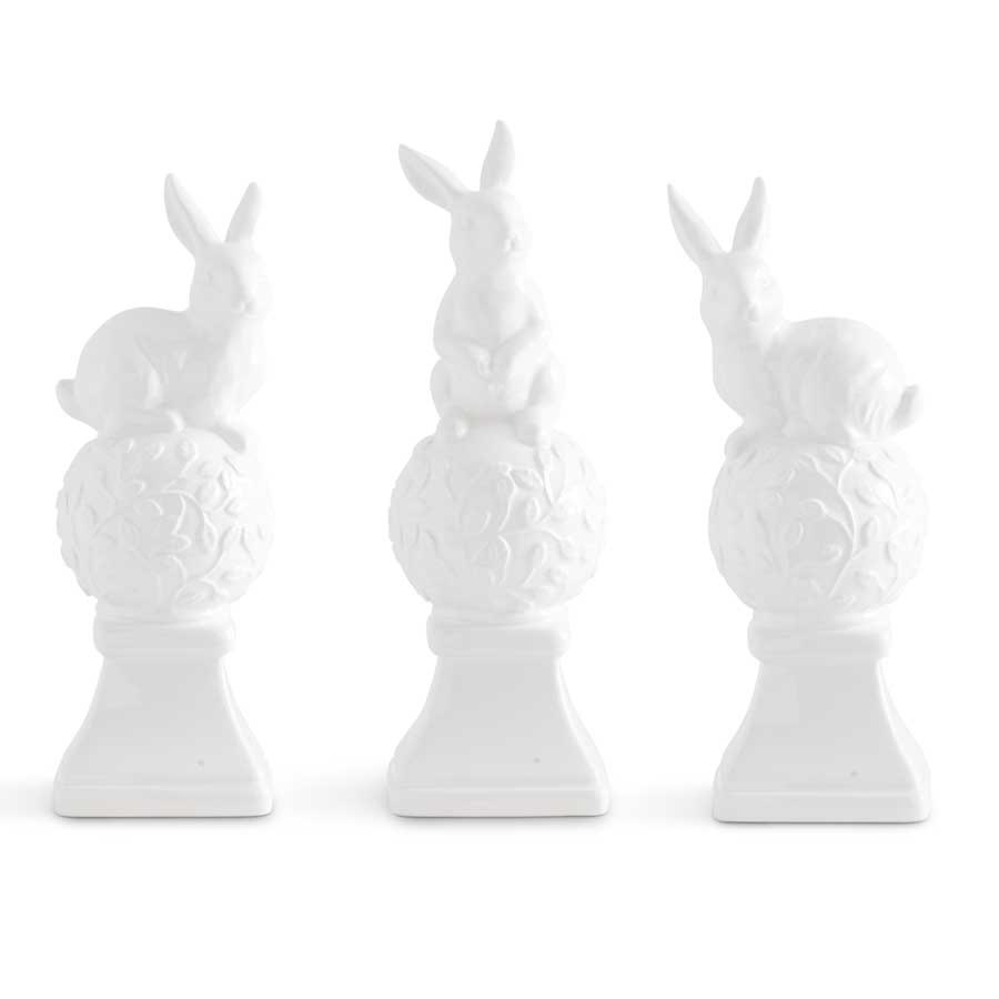 Assorted White Ceramic Finials with Bunnies on Top