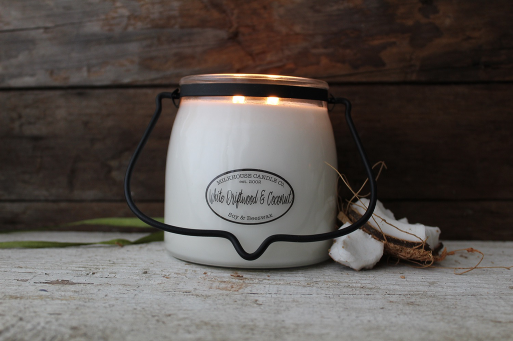 Butter Jar 16 oz:  White Driftwood & Coconut