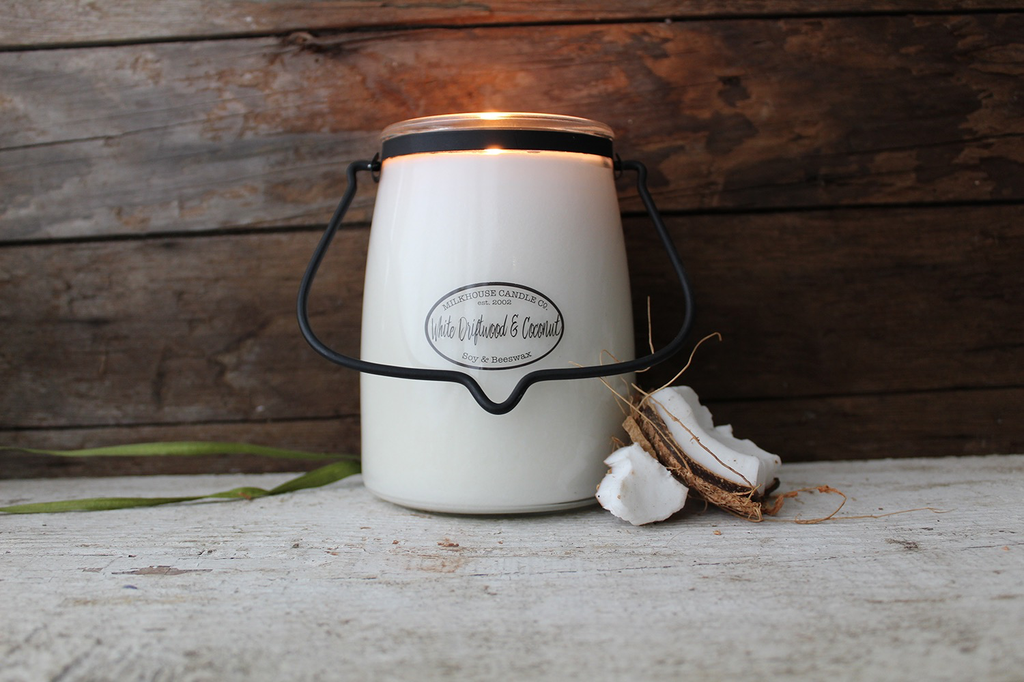 Butter Jar 22 oz:  White Driftwood & Coconut