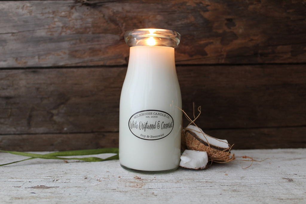 Milk Bottle:  White Driftwood & Coconut