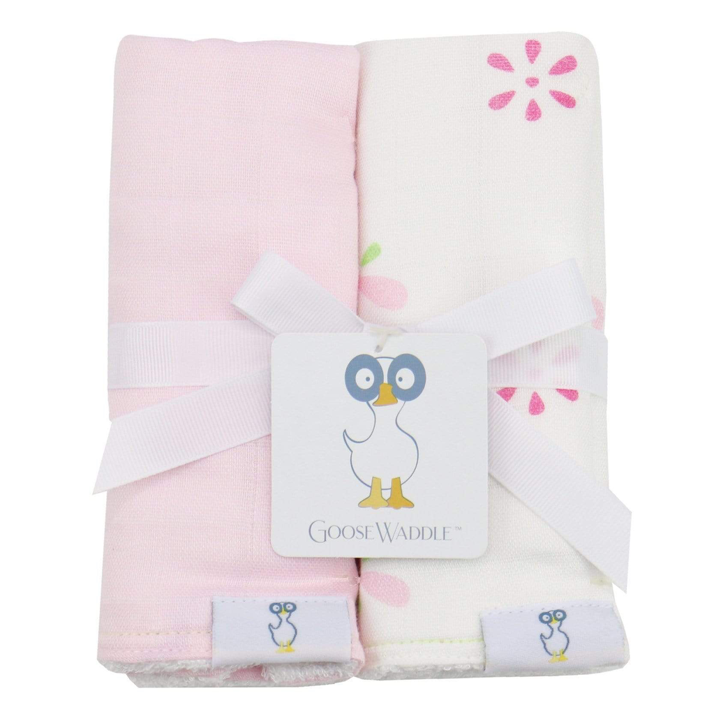 GooseWaddle 2 PK Muslin & Terry Cloth Burp Cloth - Flowers/Pink