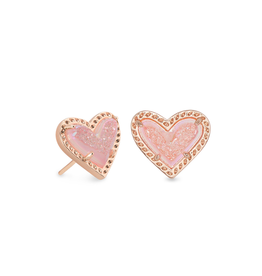 Kendra Scott - Ari Heart Studs in Pink Drusy