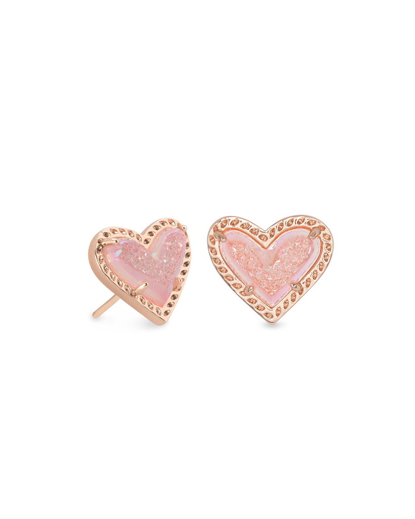 Kendra Scott - Ari Heart Studs in Pink Drusy