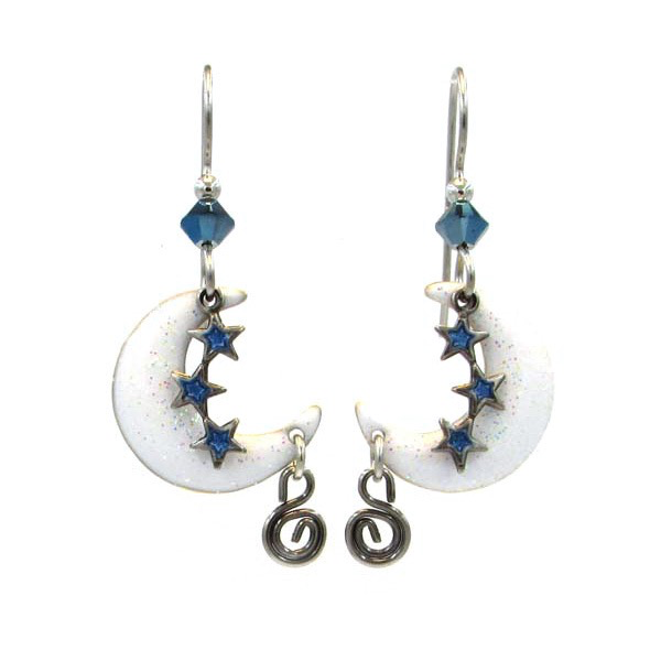 White Crescent Moon with Blue Stars