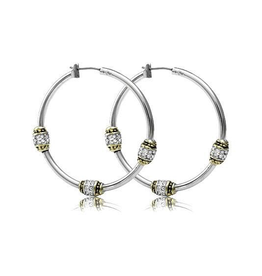 John Medeiros - Beaded Pave Triple Bead Hoop Earrings