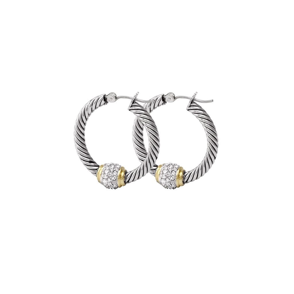 John Medeiros - Antiqua Pave Twisted Wire Hoop Earrings