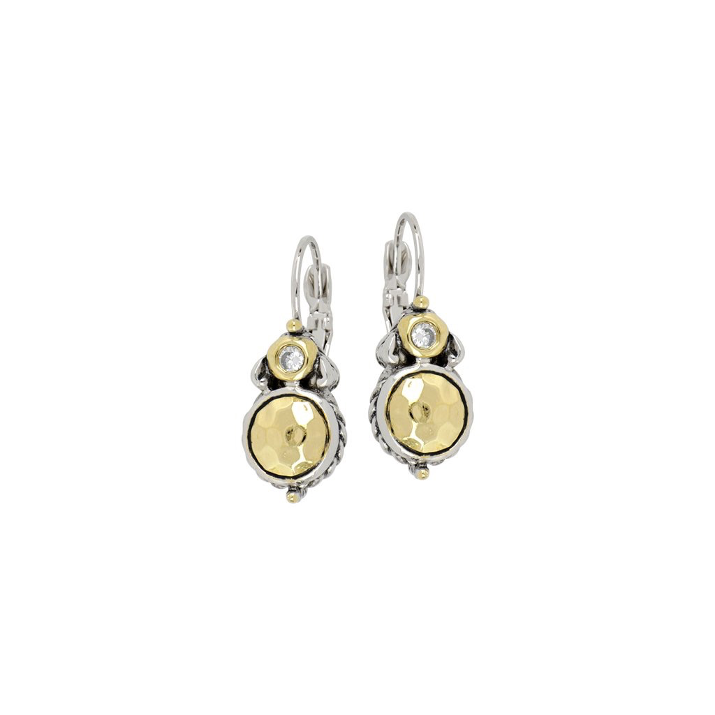 John Medeiros - Nouveau Collection Hammered French Wire Earrings<br />
John Medeiros Hammered Gold CZ French Wire Clip Earrings