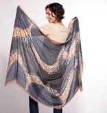 Rock Flower Paper Ripple Charcoal Oversized Jacquard Scarf<br />
transforms pants and a top into a dazzling outfit<br />
universally flattering, one size fits all<br />
hand-washable<br />
made of polyester, viscose