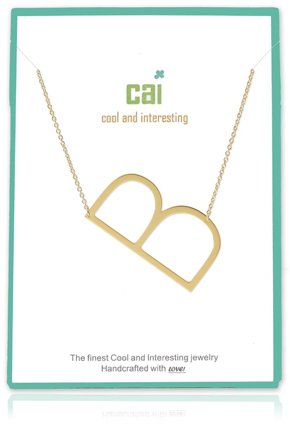 Cool and Interesting - Gold Plated Medium Sideways Initial Necklace - B