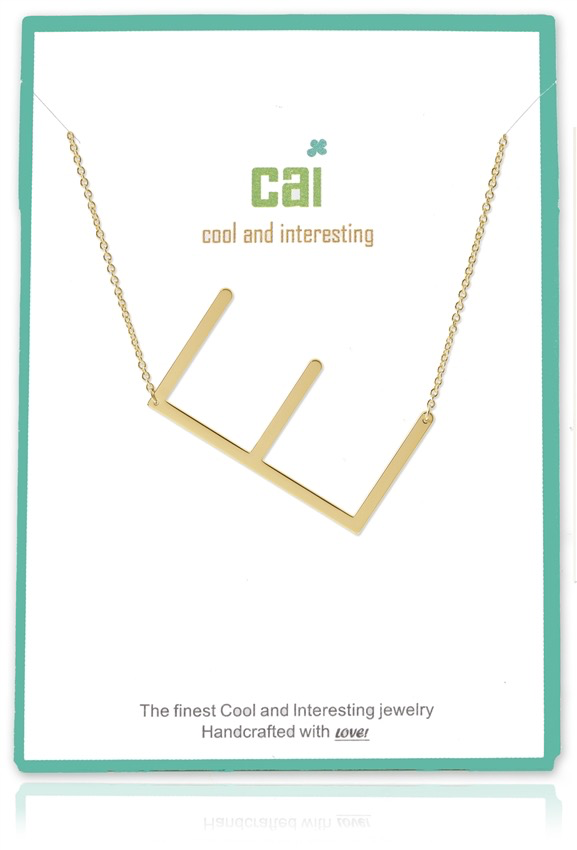 Cool and Interesting - Gold Plated Medium Sideways Initial Necklace - E