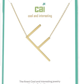 Cool and Interesting - Gold Plated Medium Sideways Initial Necklace - F