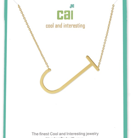 Cool and Interesting - Gold Plated Medium Sideways Initial Necklace - J