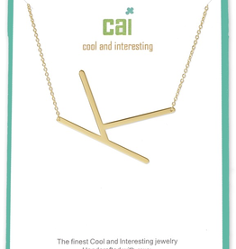 Cool and Interesting - Gold Plated Medium Sideways Initial Necklace - K